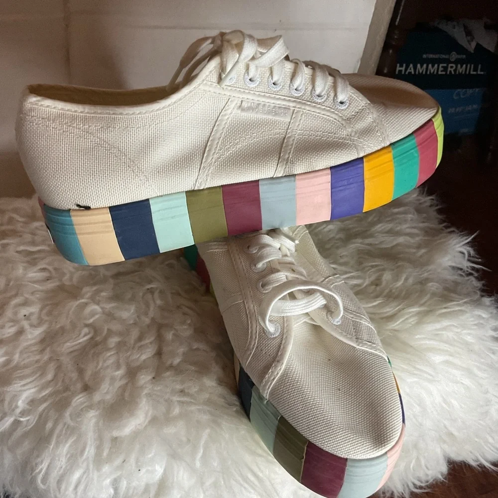 Superga White Platform 2790 Lace Up Rainbow sneakers 41.5/10